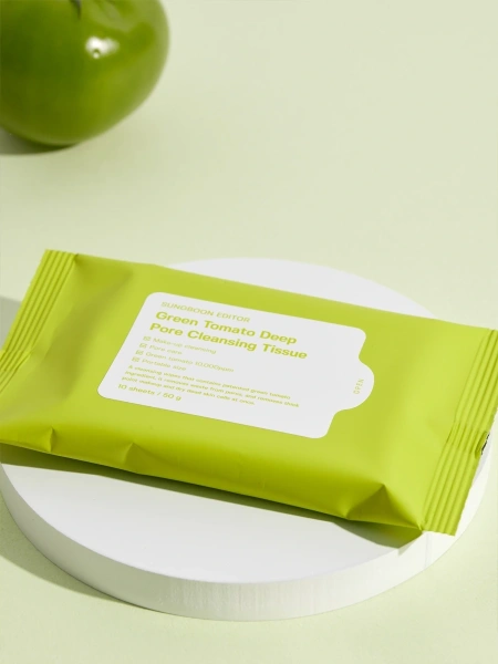 Sungboon Editor Очищающие салфетки для снятия макияжа Green Tomato Deep Pore Cleansing Tissue 10 шт фото 4