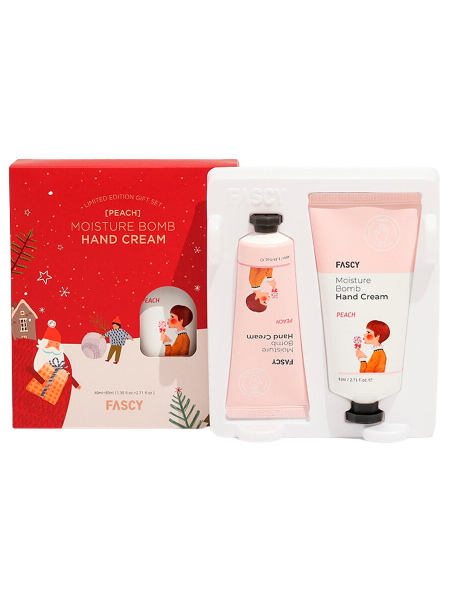 Fascy Lab Набор увлажняющих кремов для рук с экстрактом персика Peach Moisture Bomb Hand Cream Set 80+40 мл