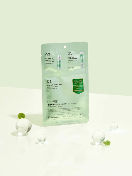 VT Cosmetics Трёхступенчатый набор с ретинолом: сыворотка-бустер + маска + крем Cica Reti-A All In One 3Step Mask 1.5+25+1.5 гр фото 1