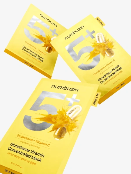 Numbuzin Осветляющая тканевая маска с глутатионом и витамином С для сияния кожи No.5 Glutathione Vitamin Concentrated Mask 27 мл х 5 шт фото 1