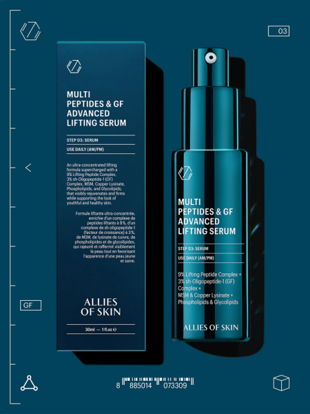 Allies of Skin Разглаживающая мультипептидная сыворотка с фактором роста Multi Peptides&GF Advanced Lifting Serum 30 мл фото 6