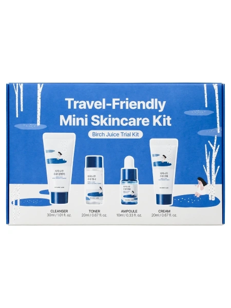 Round Lab Дорожный набор с березовым соком: пенка + тонер + сыворотка + крем Birch Juice Trial Kit 30+20+10+20 мл