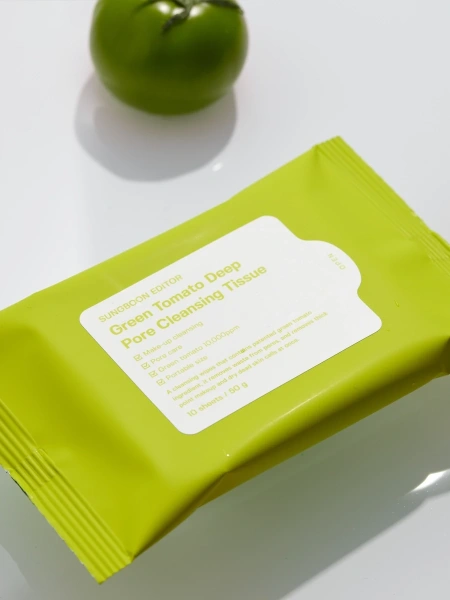 Sungboon Editor Очищающие салфетки для снятия макияжа Green Tomato Deep Pore Cleansing Tissue 10 шт фото 2