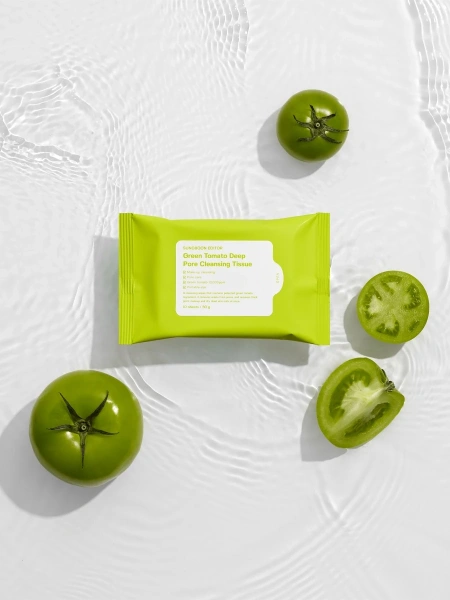 Sungboon Editor Очищающие салфетки для снятия макияжа Green Tomato Deep Pore Cleansing Tissue 10 шт фото 1